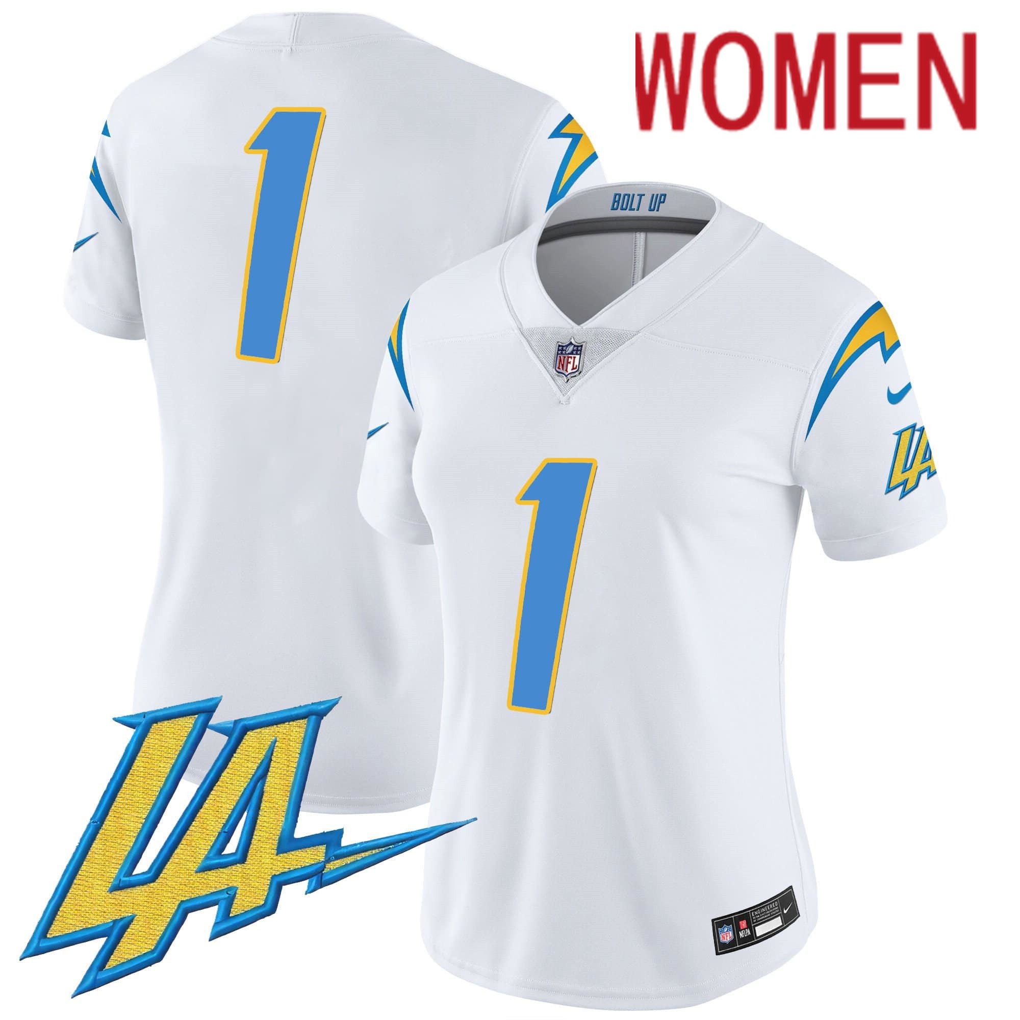 Women Los Angeles Chargers #1 No Name White 2024 Nike Vapor Limited NFL Jersey